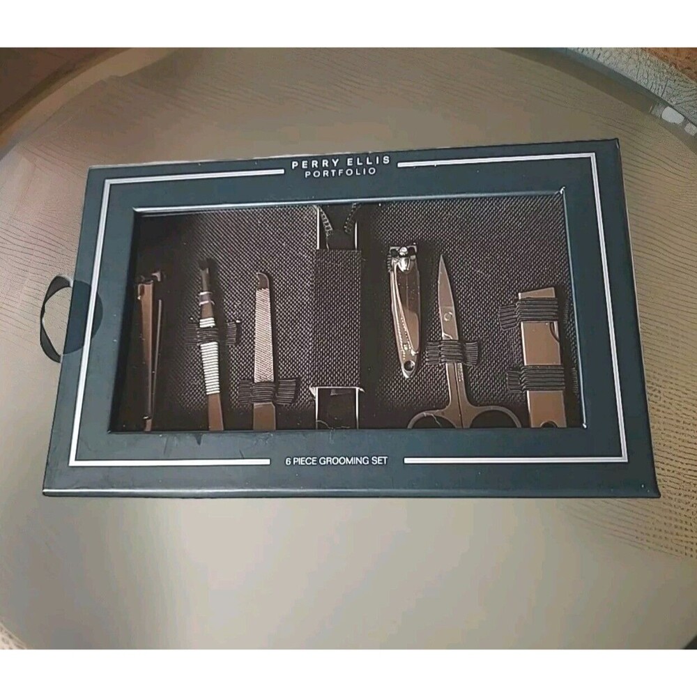 Perry Ellis Portfolio 6 Piece Grooming Set Green Case Gift Boxed New